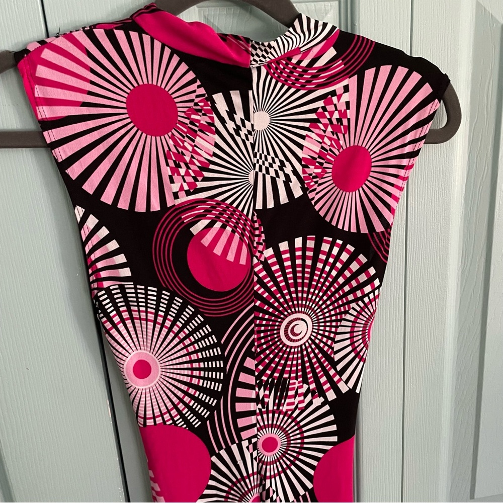 La Belle Y2K Mod Midi Dress Small Deep V-Neck Wide Strap Sleeveless Ruched Retro - Picture 10 of 12